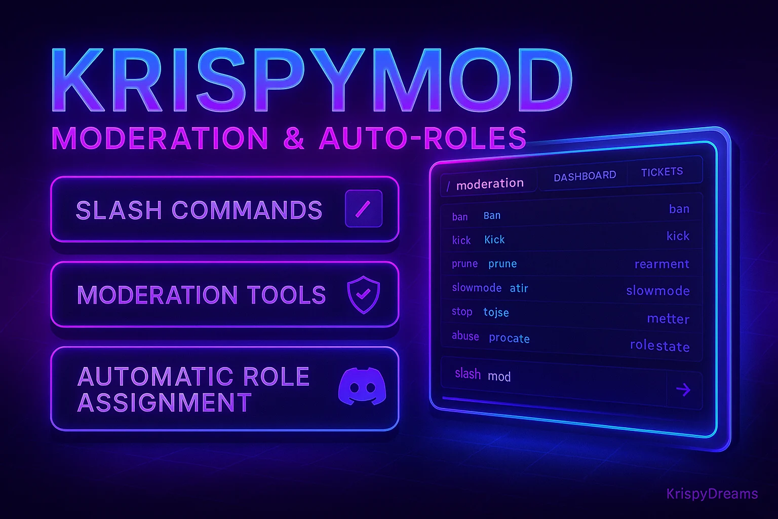 KrispyMod slash commands, moderation tools and auto roles